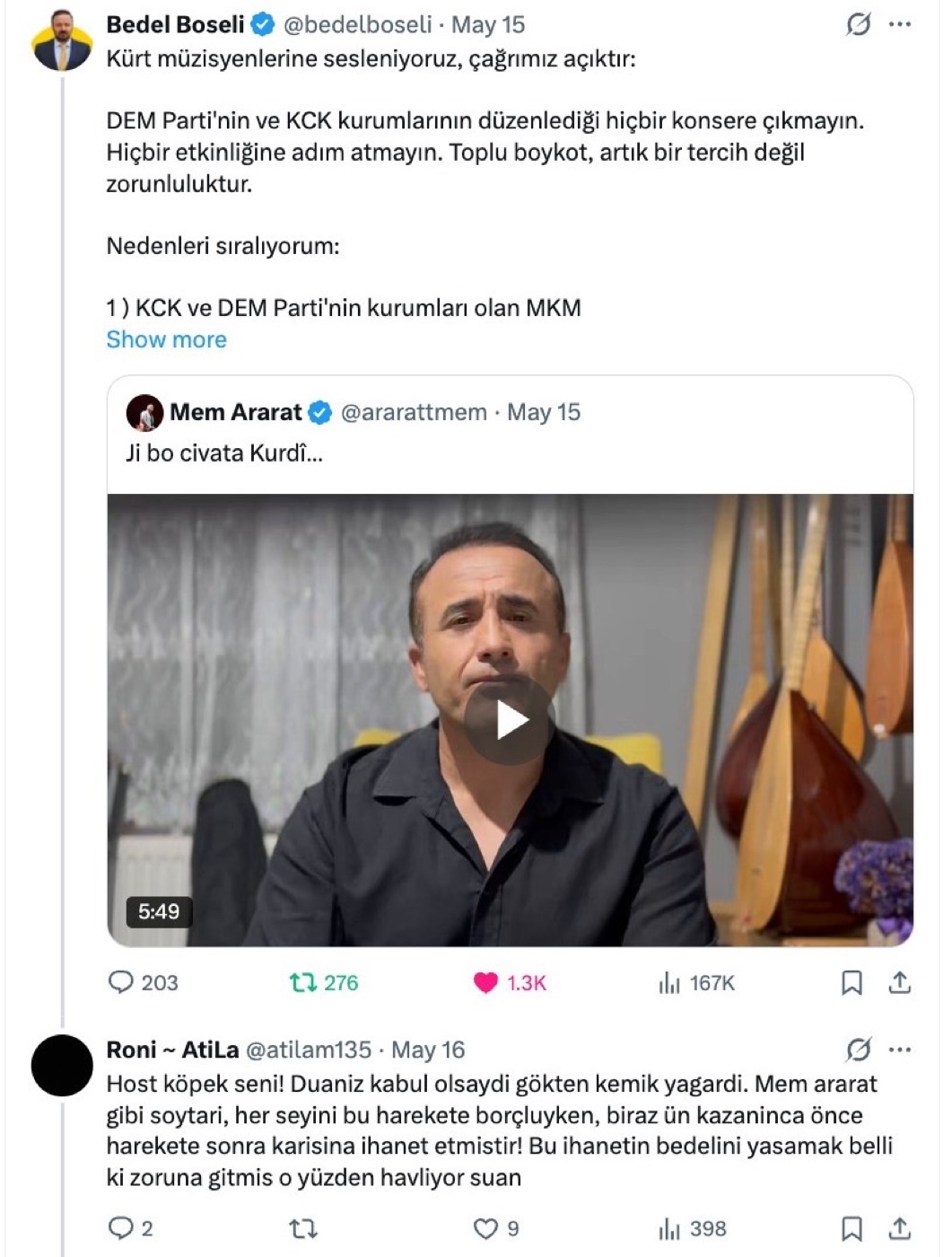 Insulto di Mahmut Atila rivolto allo storico Bedel BOSELİ (16.05.2026)