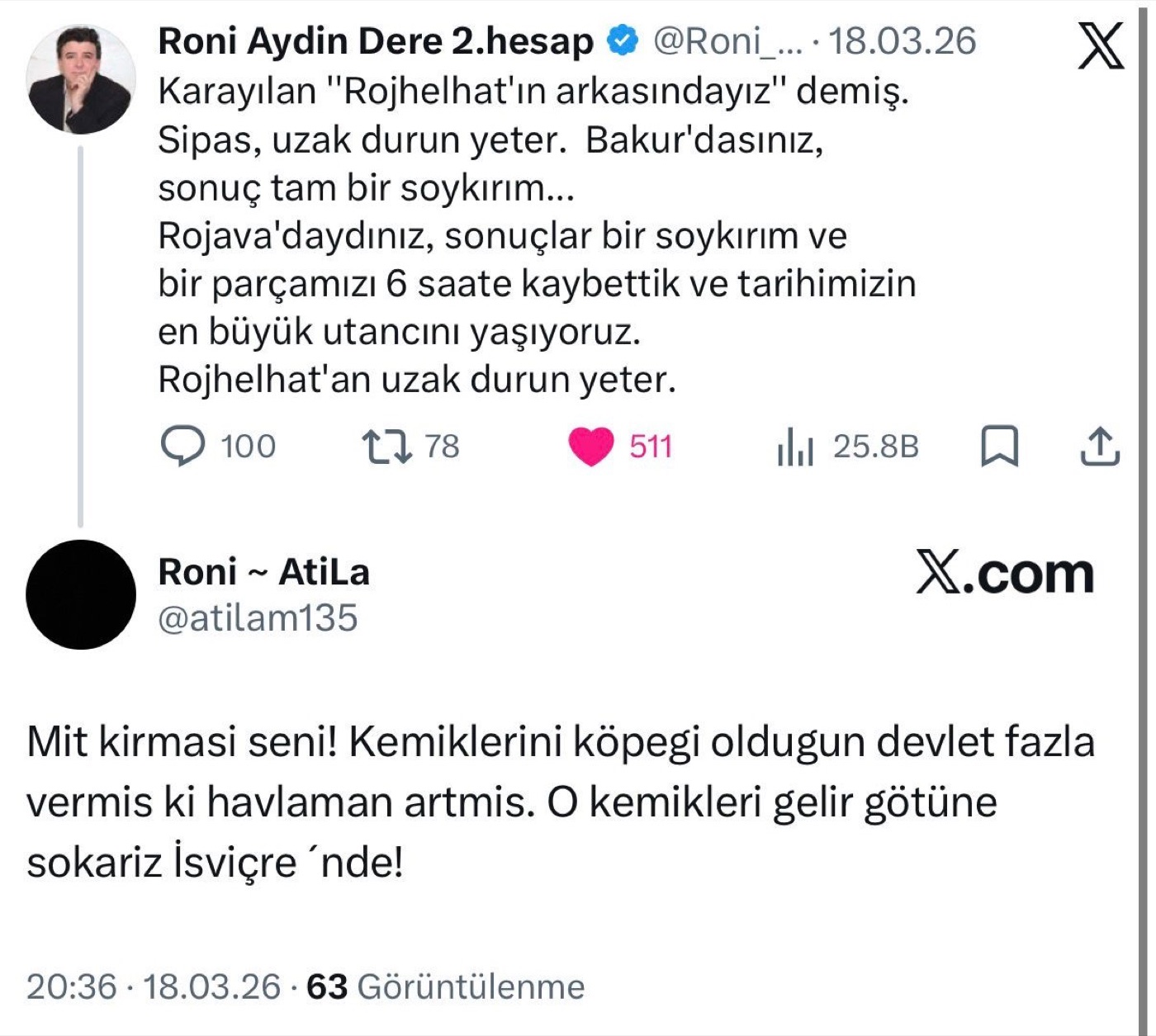 Minaccia di Mahmut Atila rivolta allo scrittore Aydın DERE (18.03.2026)