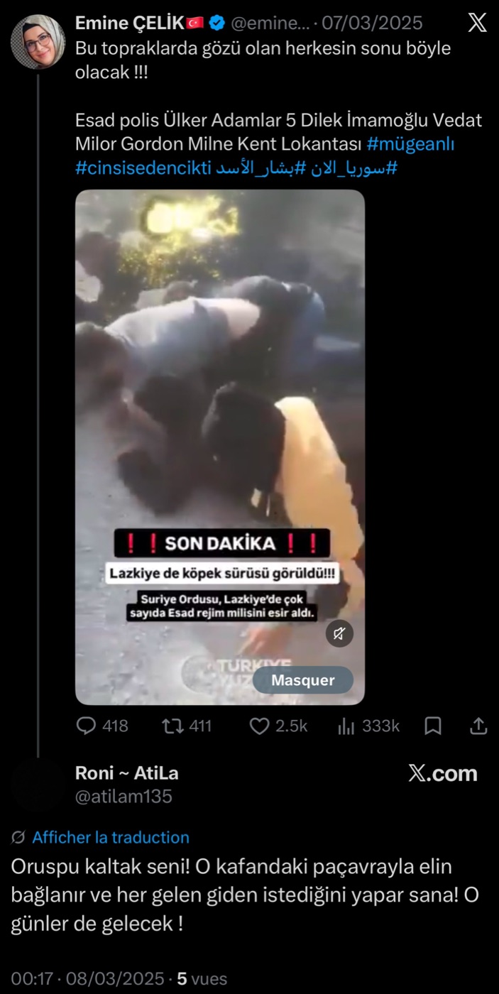 Post di Mahmut Atila contenente insulti misogini rivolti a una donna (08.03.2025)