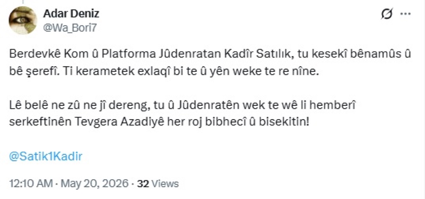 Insulto di Selman ASLAN (@Wa_Bori7) rivolto al conduttore Kadir SATIK (20.05.2026)