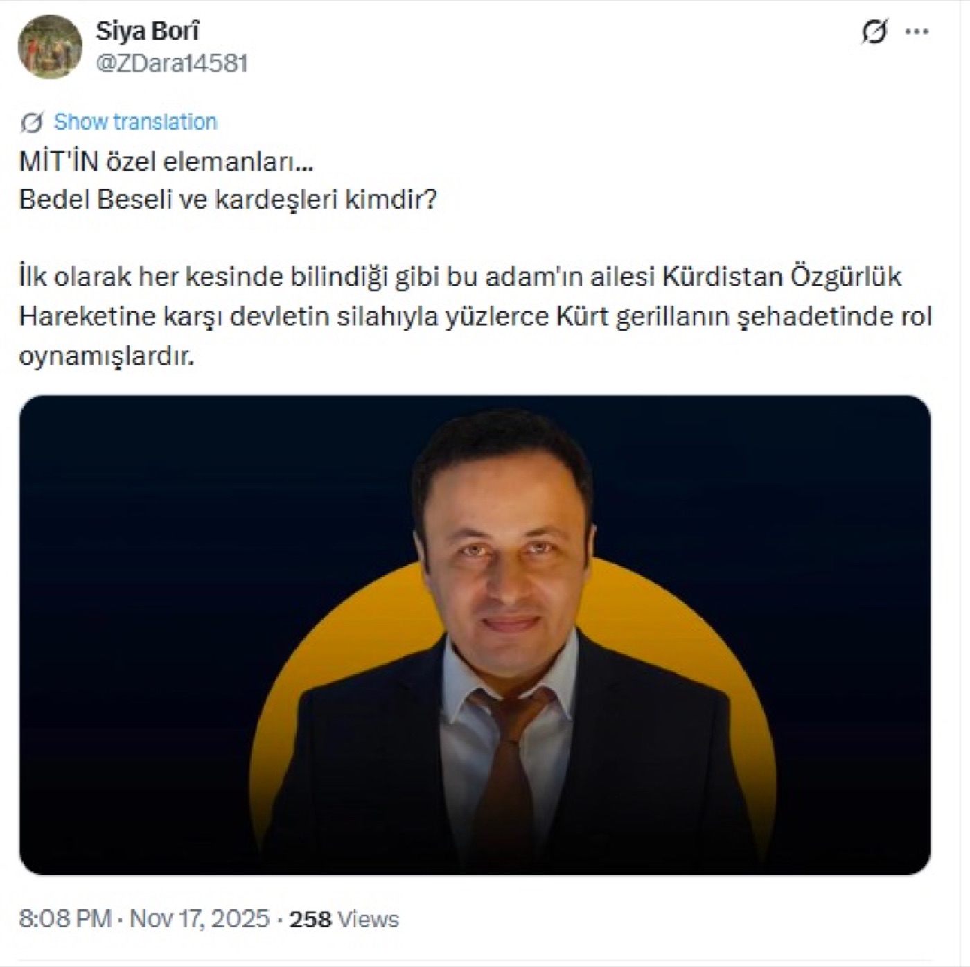 Post calunnioso di Selman ASLAN rivolto allo storico Bedel BOSELİ (11.05.2026)