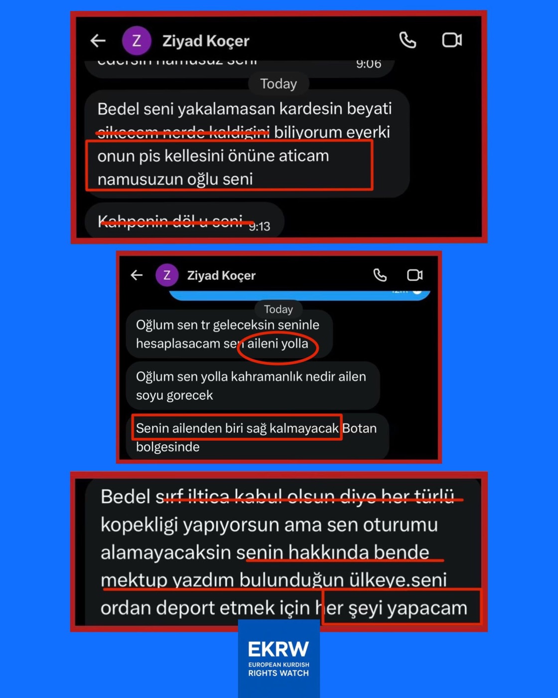 Minaccia di morte e minaccia contro la famiglia dello storico Bedel BOSELİ da parte dell'account "Ziyad Koçer" (19.05.2026)
