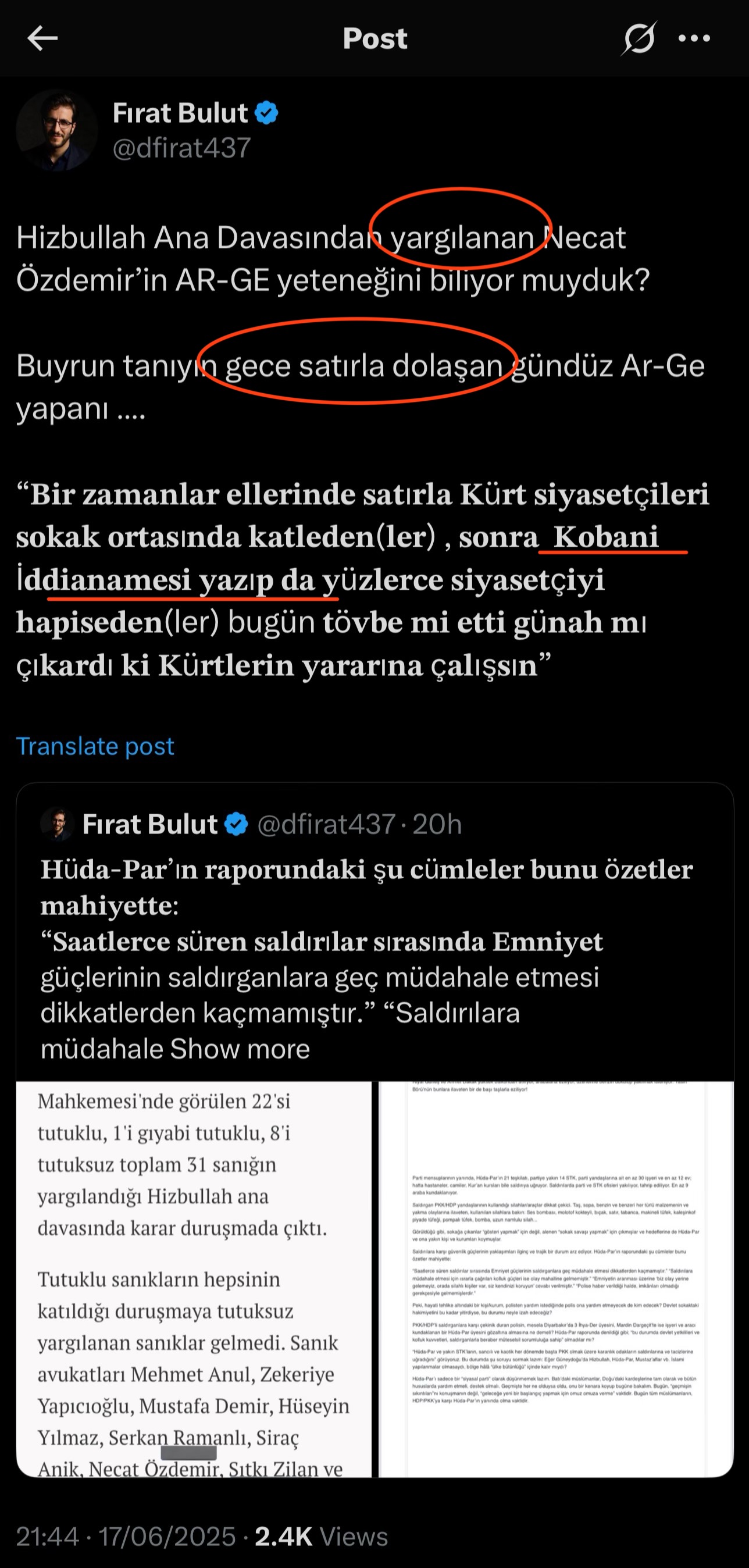 Görsel 5: Fırat Bulut'un 17 Haziran 2025 tarihli Twitter/X paylaşımı