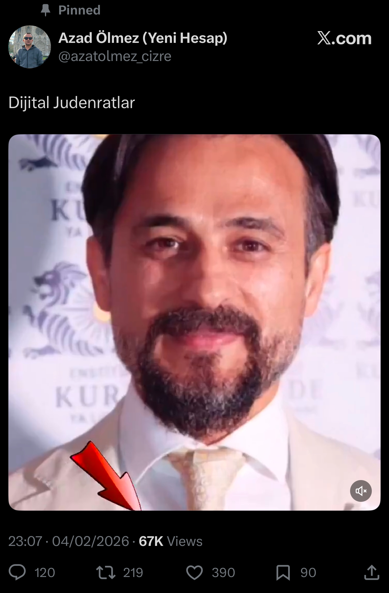 Görsel 7: Azad Ölmez'in 04 Şubat 2026 tarihli Twitter/X paylaşımı – "Dijital Judenratlar"